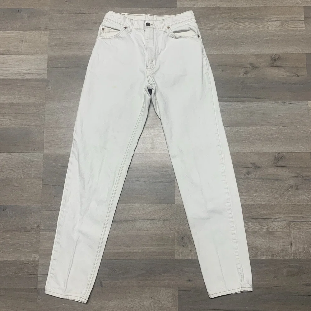Vtg 90s Levis 550Tapered Leg Orange Tab White Denim Jeans ACTUAL 28x32